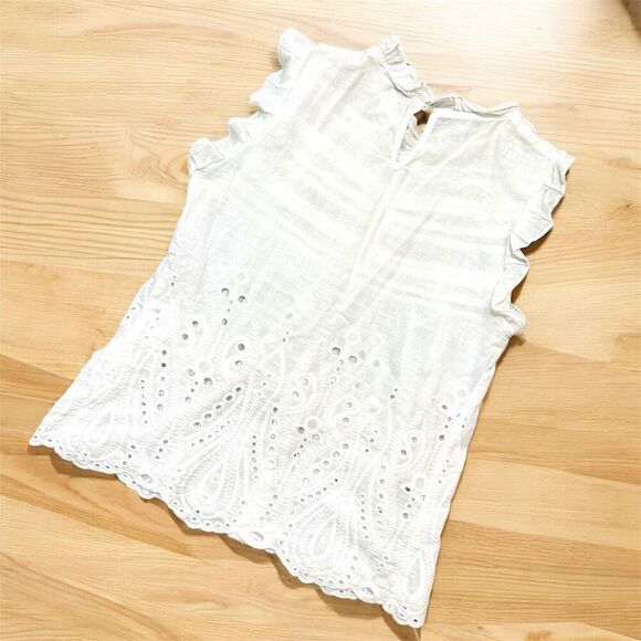 Vintage Dressing White Peasant Top Blouse Sleeveless Small Casual - Picture 3 of 6